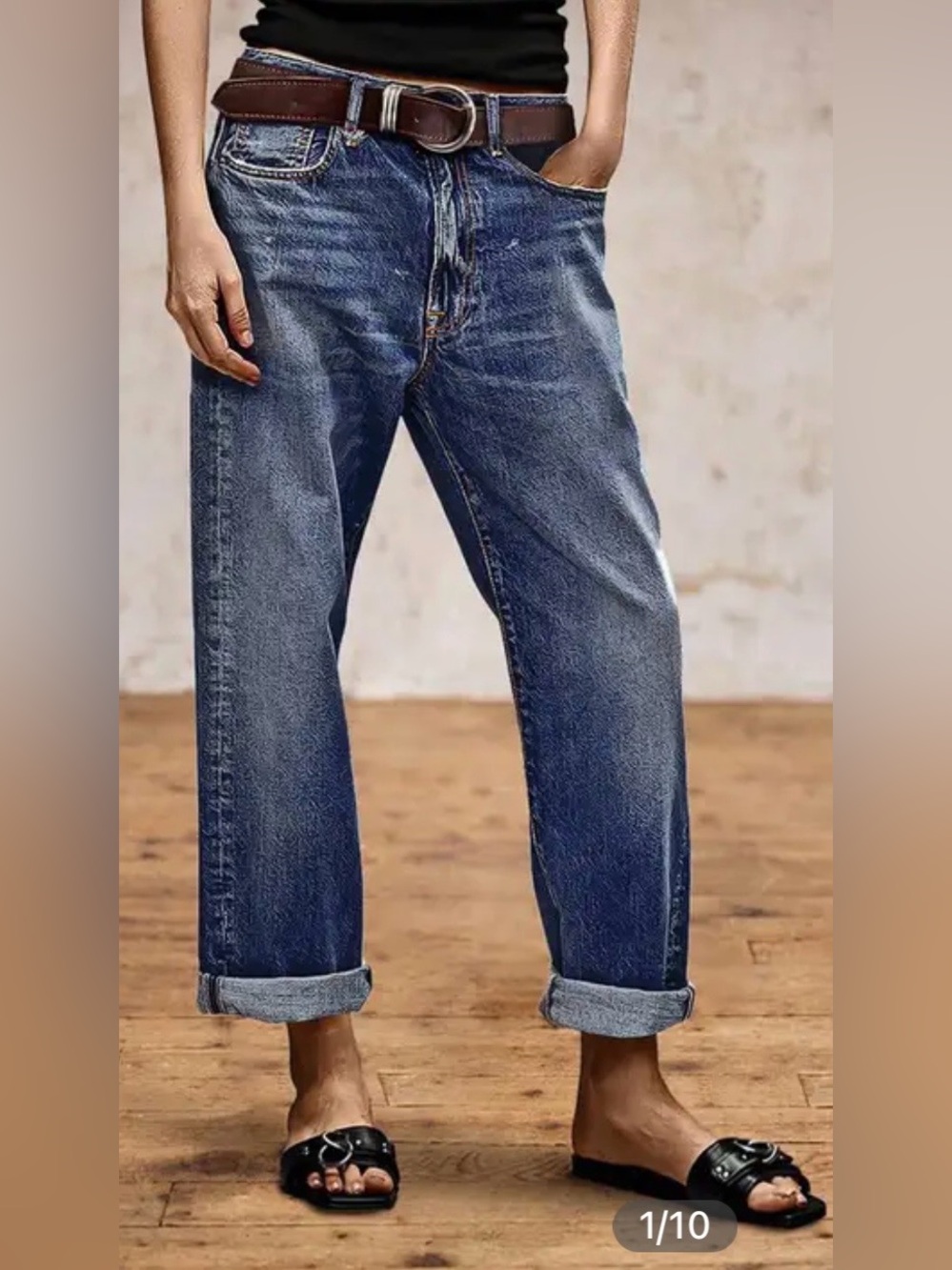 Flamingals Wash Roll Hem Mid Waist Straight Leg Crop Jeans